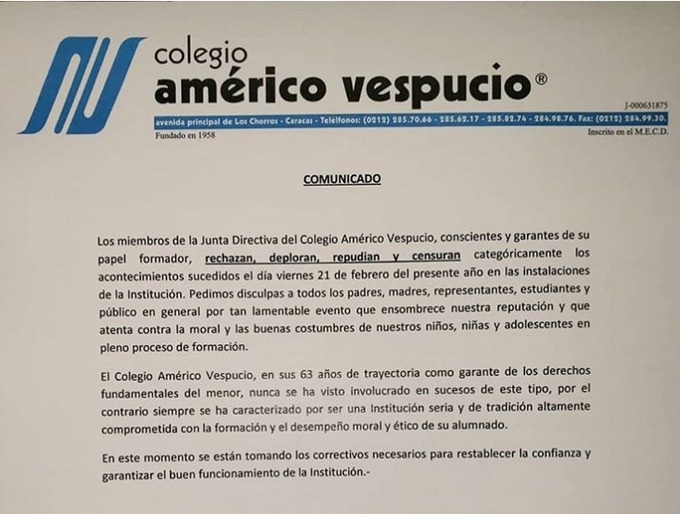 Comunicado del colegio Américo Vespucio tras escándalo por 'strippers'