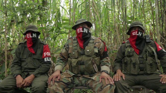 Guerrillas colombianas del ELN. Esta alocución se presume fue realizada en Venezuela. Foto: AFP