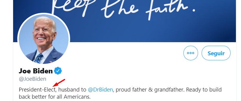 Perfil de Biden ya muestra que es "presidente electo"