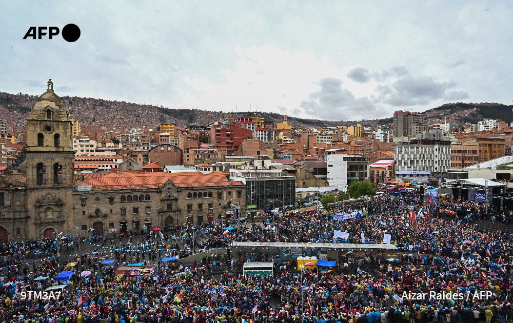 La marcha salió el 23 de noviembre del poblado de Caracollo, en el departamento de Oruro y llegó a La Paz, el 29 de noviembre de 2021 Aizar RALDES AFP