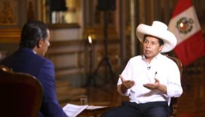 Pedro Castillo en entrevista con Fernando Del Rincón. Foto: Presidencia de Perú