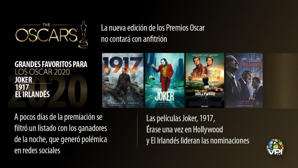 Joker, 1917 y El Irlandés son las películas que lideran los Oscars 2020 | Infografía: VPItv.com