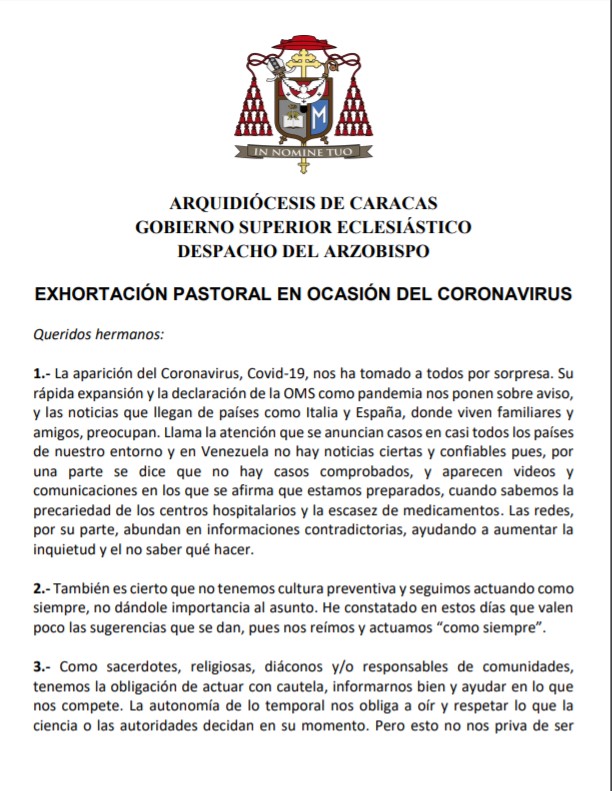 Exhortación pastoral - Cardenal Baltazar Porras