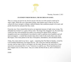 Comunicado de Meghan Markle