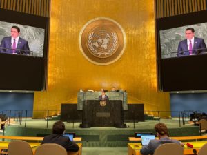 Vicepresidente de Panamá, José Gabriel Carrizo, durante la septuagésima séptima asamblea general de la ONU. Foto: Twitter José Gabriel Carrizo (@gabycarrizoj).