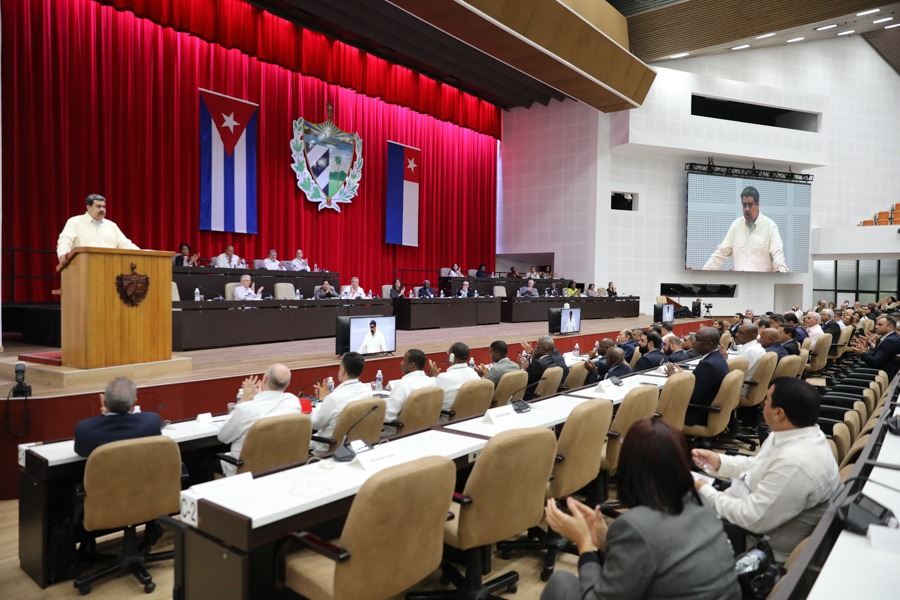 Nicolás Maduro durante su intervención en el 18vo aniversario de la Alianza Bolivariana para los Pueblos de Nuestra América – Tratado de Comercio de los Pueblos (ALBA-TCP) en La Habana, Cuba. Foto: Twitter Prensa Presidencial.