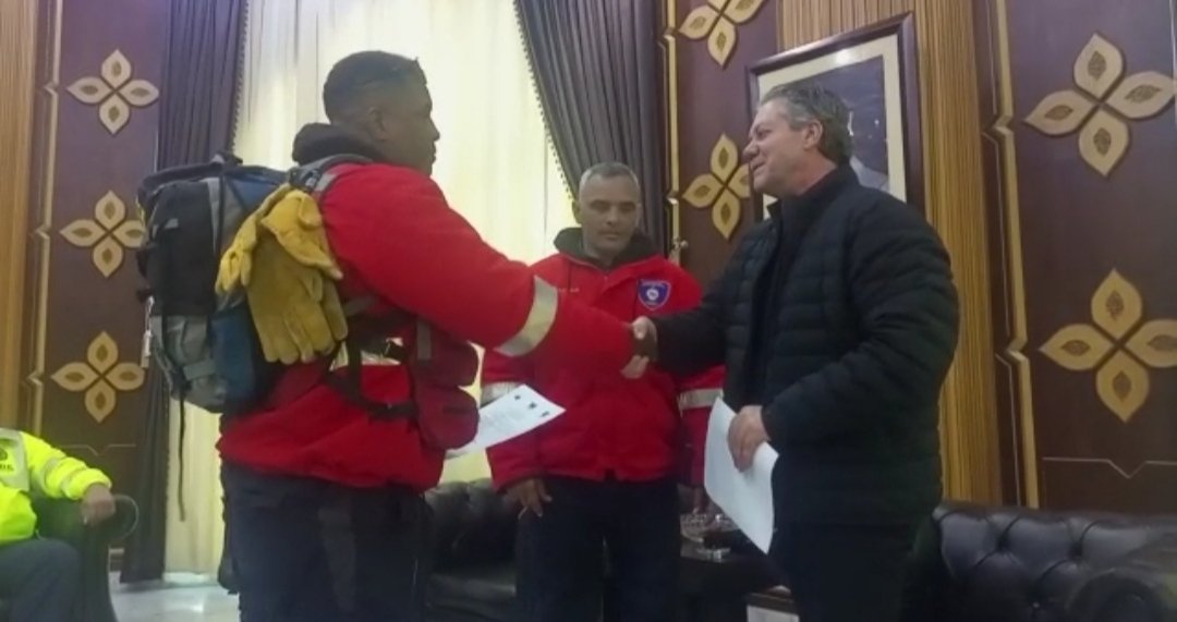 Fuerza de Tarea Humanitaria Simón Bolívar recibió reconocimiento de las autoridades de Siria por su apoyo en los trabajos de búsqueda y rescate. Foto: Twitter Viceministerio para la Gestión de Riesgo y Protección Civil (@VGRPC_).
