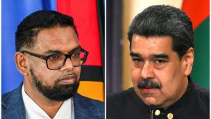Composición / Irfaan Ali, presidente de Guyana, y Nicolás Maduro. Foto: FEDERICO PARRA, KENO GEORGE / AFP.